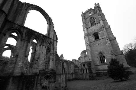 Views in and around Fountains Abbey in North Yorkshire, old broken down abbey and surounding groundsの写真素材