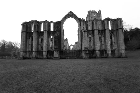 Views in and around Fountains Abbey in North Yorkshire, old broken down abbey and surounding groundsの写真素材
