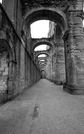 Views in and around Fountains Abbey in North Yorkshire, old broken down abbey and surounding groundsの写真素材