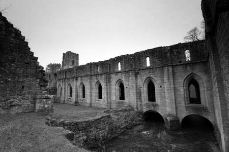 Views in and around Fountains Abbey in North Yorkshire, old broken down abbey and surounding groundsの写真素材