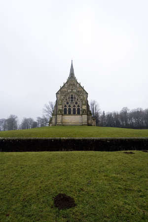 View of a Church in Fountains Abbey in North Yorkshire, old broken down abbey and surounding groundsの写真素材