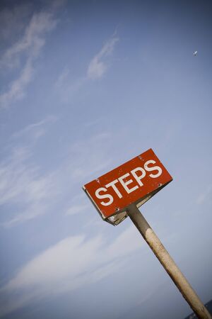 Steps sign on Sea front at Whitby, North Yorkshireの写真素材
