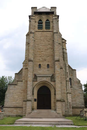 Beautiful Vintage Stone Church with articulate Cathedral Entrance Doorの写真素材