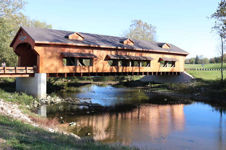 Vintage Rebuilt Cedar Covered Bridgeの写真素材