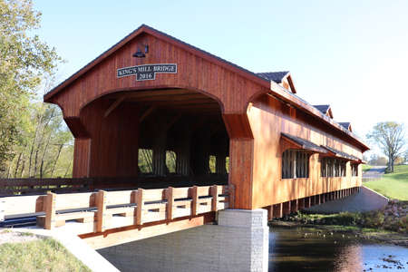 Vintage Rebuilt Cedar Covered Bridgeの写真素材