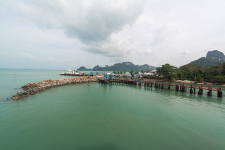 View to the ferry port in Donsak in Surat Thani province, Thailand.の写真素材