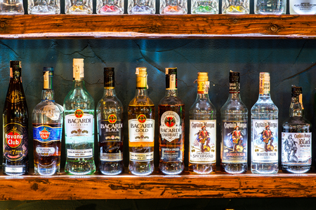 BRATISLAVA, SLOVAKIA - CIRCA JUNE 2015: Bottles of Bacardi, Havana and Captain Morgan Rumのeditorial素材
