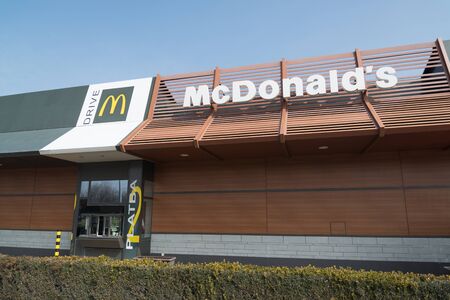 Nitra, Slovakia, march 28, 2018: McDonalds fastfood in Nitra, Slovakia. McDonalds is an American fast food company, founded in 1940のeditorial素材