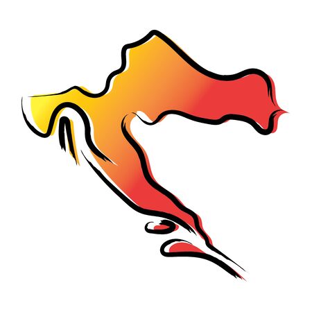 Stylized yellow red gradient sketch map of Croatiaのイラスト素材