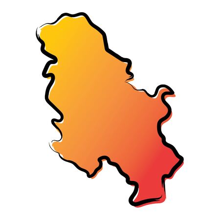 Stylized yellow red gradient sketch map of Serbia without Kosovoのイラスト素材
