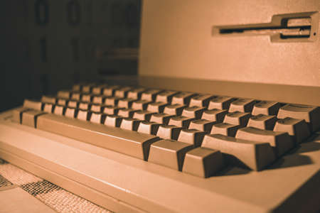 Keyboard of an old vintage computer on the tableの写真素材