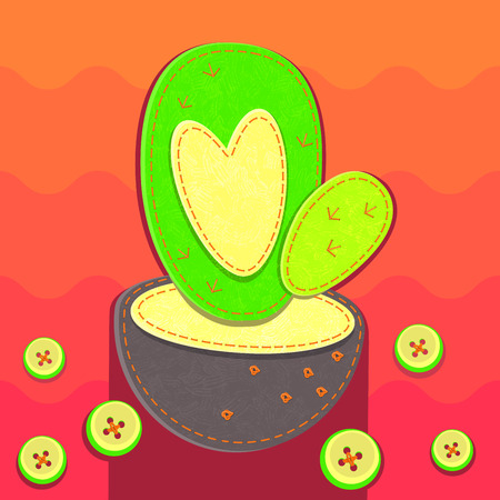 Rag cactus with heart. Color waves and buttons in the background.のイラスト素材