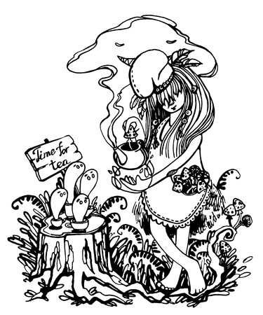 The dangerous tea party with forest spiritsのイラスト素材