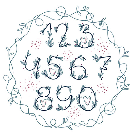 The set of blooming numbers in the floral ornament.のイラスト素材