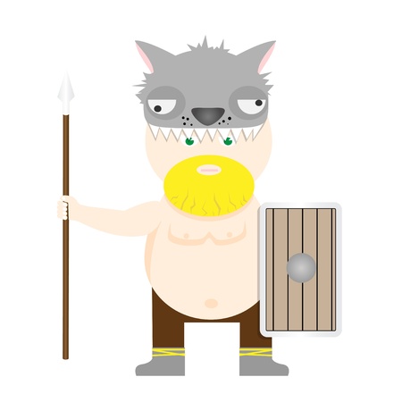 Illustration of viking with spear and shieldのイラスト素材
