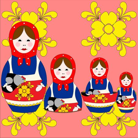 Illustration of authentic Russian nesting dolls のイラスト素材