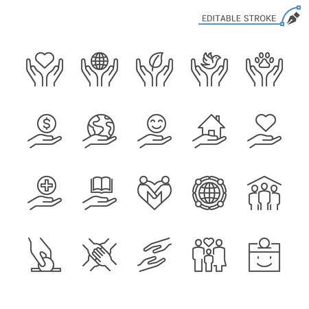 Charity and donation line icons. Editable stroke. Pixel perfect.のイラスト素材