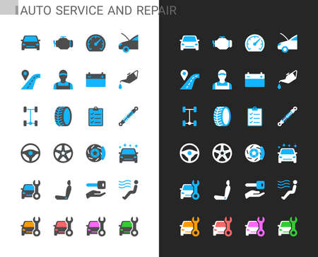 Auto service and repair icons light and dark theme. 48x48 Pixel perfect.のイラスト素材