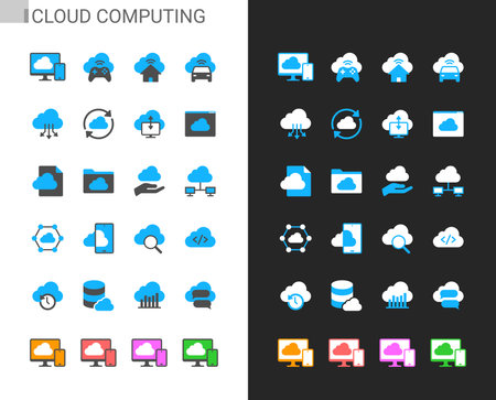 Cloud computing icons light and dark theme. Pixel perfect.のイラスト素材