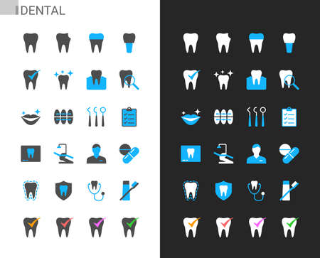 Dental icons light and dark theme. 48x48 Pixel perfect.のイラスト素材
