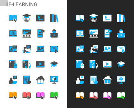 E-learning icons light and dark theme. 48x48 Pixel perfect.のイラスト素材