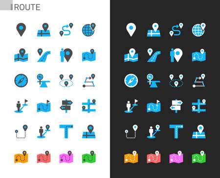Route icons light and dark theme. 48x48 Pixel perfect.のイラスト素材