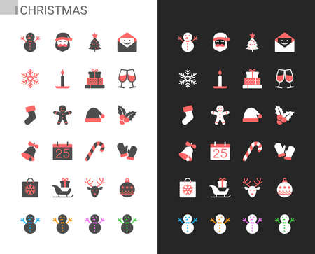 Christmas icons light and dark theme. Pixel perfect.のイラスト素材