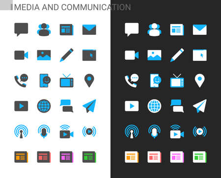 Media and communication icons light and dark theme. 48x48 Pixel perfect.のイラスト素材