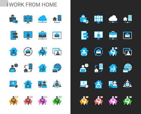Work from home icons light and dark theme. Pixel perfect.のイラスト素材