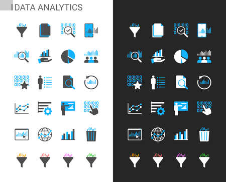 Data analytic icons light and dark theme. Pixel perfect.のイラスト素材
