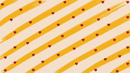 Horizontally slanted orange brushes line stripe with heart backgroundのイラスト素材