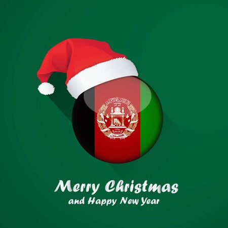 Flag of afghanistan. Merry Christmas and happy new year background design with glossy round Flag of afghanistan. vector illustration.のイラスト素材