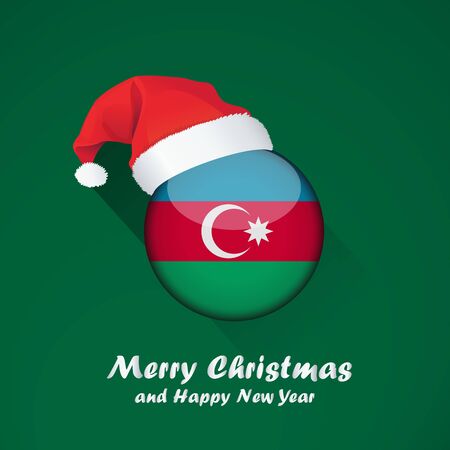 Flag of azerbaijan. Merry Christmas and happy new year background design with glossy round Flag of azerbaijan. vector illustration.のイラスト素材