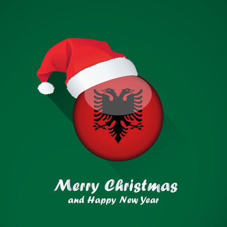  Flag of albania. Merry Christmas and happy new year background design with glossy round Flag of albania. vector illustration.のイラスト素材
