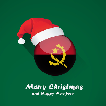 Flag of angola. Merry Christmas and happy new year background design with glossy round Flag of angola. vector illustration.のイラスト素材