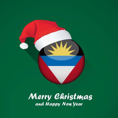 Flag of antigua and barbuda. Merry Christmas and happy new year background design with glossy round Flag of antigua and barbuda. vector illustration.のイラスト素材