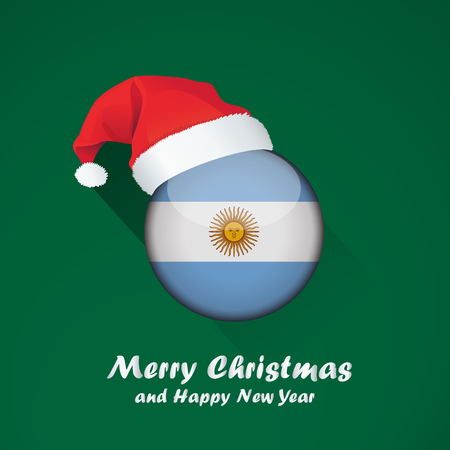 Flag of argentina. Merry Christmas and happy new year background design with glossy round Flag of argentina. vector illustration.のイラスト素材