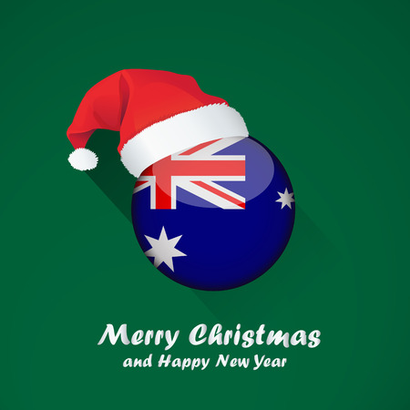 Flag of australia. Merry Christmas and happy new year background design with glossy round Flag of australia. vector illustration.のイラスト素材