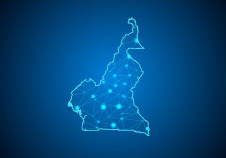 Abstract mash line and point scales on dark background with Map of cameroon. Wire frame 3D mesh polygonal network line, design sphere, dot and structure. communications map of cameroon. Vector.のイラスト素材