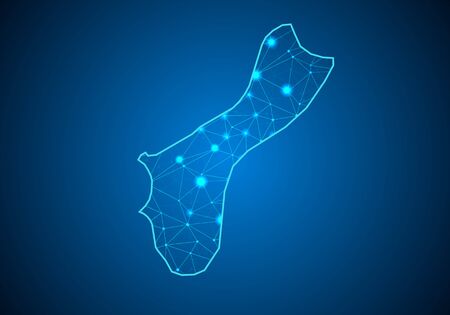 Abstract mash line and point scales on dark background with Map of guam. Wire frame 3D mesh polygonal network line, design sphere, dot and structure. communications map of guam. Vector.のイラスト素材