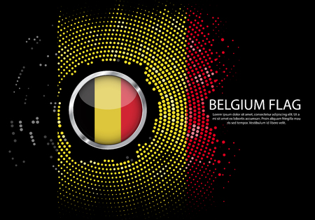 Background Halftone gradient template or LED neon Light on round Dots style of Belgium flag.  Modern soccer cup for futuristic background with circle metallic round of Belgium flag. Vector.のイラスト素材