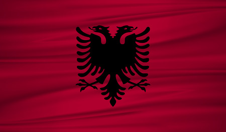 albania flag vector. Vector albania flag blowig in the wind.のイラスト素材