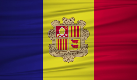 andorra flag vector. Vector andorra flag blowig in the wind.のイラスト素材