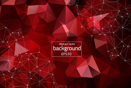 Abstract Dark Red Polygonal Space Background with Connecting Dots and Lines. Geometric Polygonal background molecule and communication. Concept of science, chemistry, biology, medicine, technology.のイラスト素材