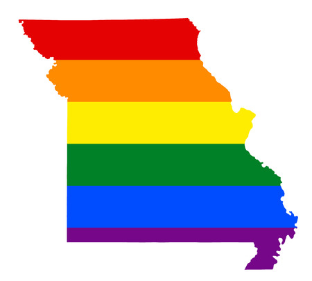 LGBT flag map of Missour. Vector rainbow map of Missour in colors of LGBT (lesbian, gay, bisexual, and transgender) pride flag.のイラスト素材