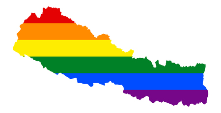 LGBT flag map of Nepal. Vector rainbow map of Nepal in colors of LGBT (lesbian, gay, bisexual, and transgender) pride flag.のイラスト素材