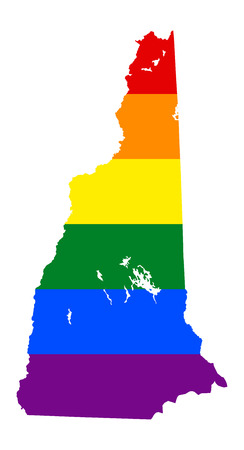 LGBT flag map of New Hampshire. Vector rainbow map of New Hampshire in colors of LGBT (lesbian, gay, bisexual, and transgender) pride flag.のイラスト素材