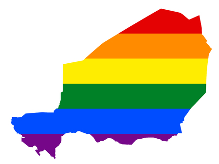 LGBT flag map of Niger. Vector rainbow map of Niger in colors of LGBT (lesbian, gay, bisexual, and transgender) pride flag.のイラスト素材