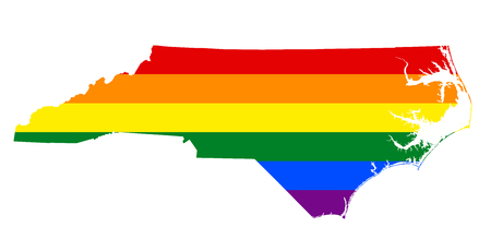 LGBT flag map of North Carolina. Vector rainbow map of North Carolina in colors of LGBT (lesbian, gay, bisexual, and transgender) pride flag.のイラスト素材