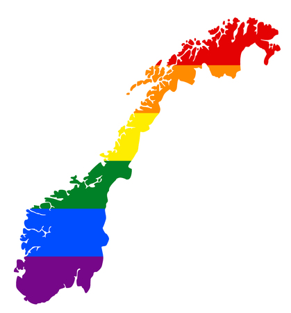 LGBT flag map of Norway. Vector rainbow map of Norway in colors of LGBT (lesbian, gay, bisexual, and transgender) pride flag.のイラスト素材